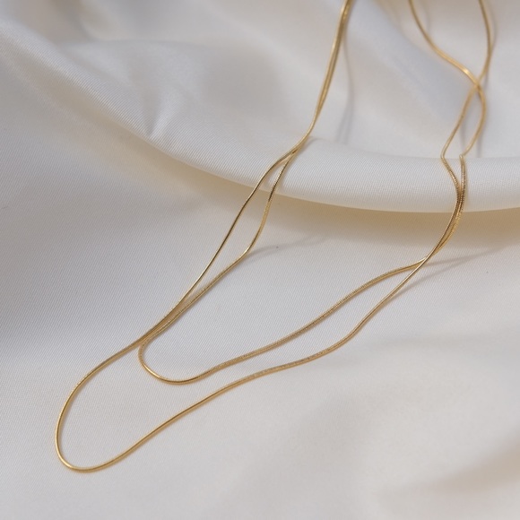 18K Gold Plated Double Stacked Snake Chain Necklace - Picture 3 of 8